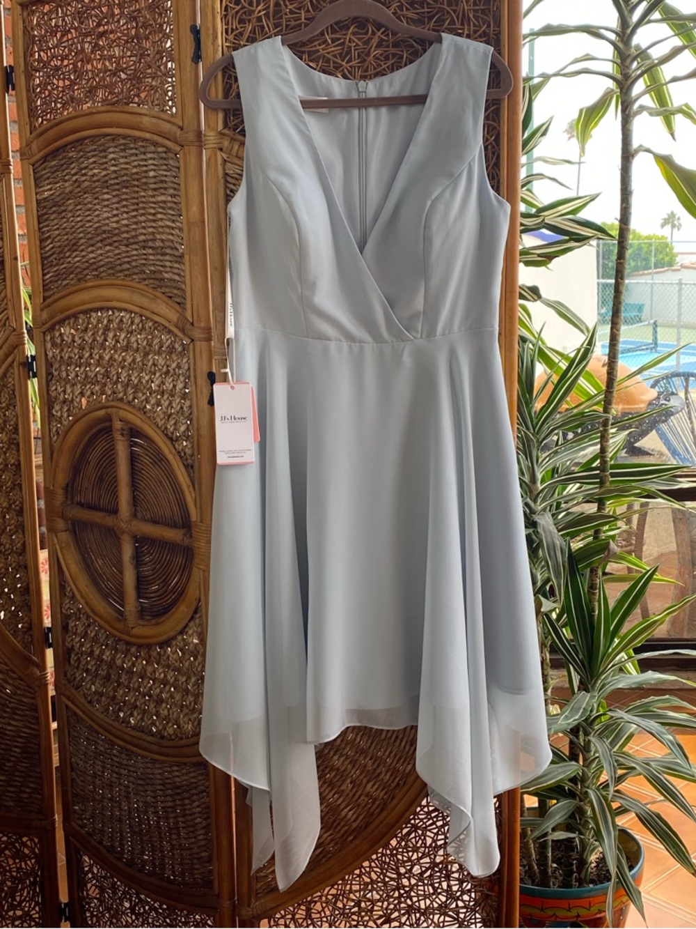 JJs House Light Blue Chiffon High-Low V-Neck Dress Weddings Events